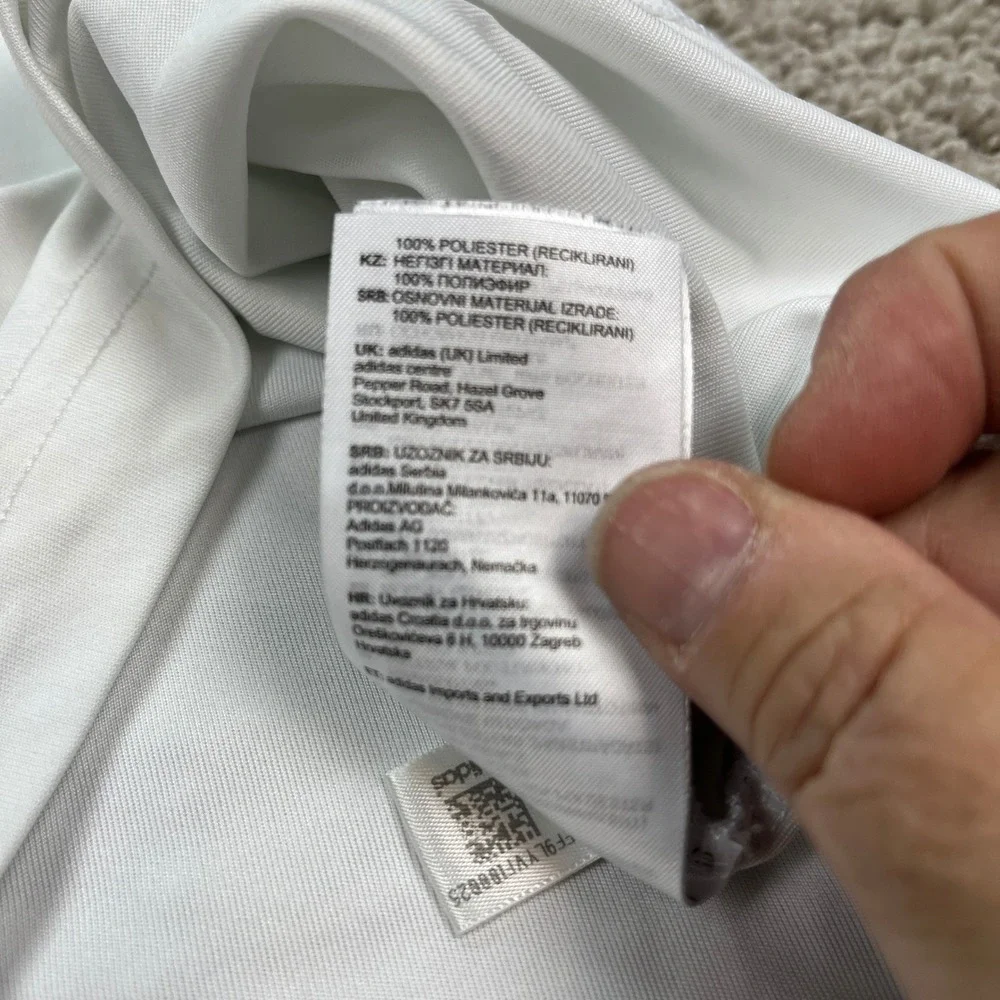 Adidas Polo Shirt Men XL White Short Sleeve‎ Golf Performance 3 Stripe LOGO